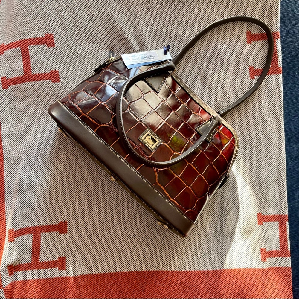 NWT Dooney & Bourke Cognac Archives 2007 Dennison Shaina Shoulder Satchel
